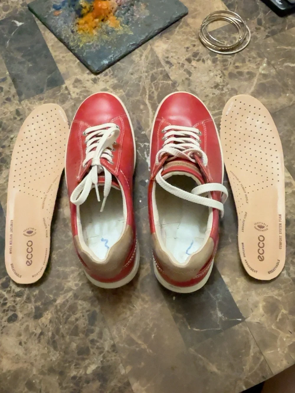 ECCO Red Leather Lace-Up Comfort Sneakers EU 39